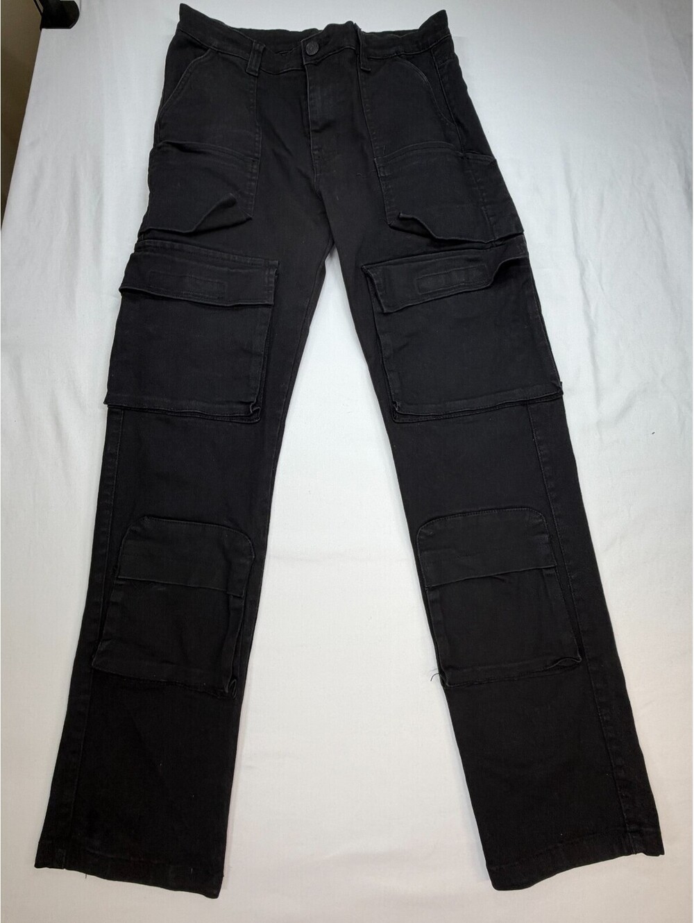 Reason Men's Jeans Straight Denim Cargo Pocket Mid Rise Solid Size 32 Black